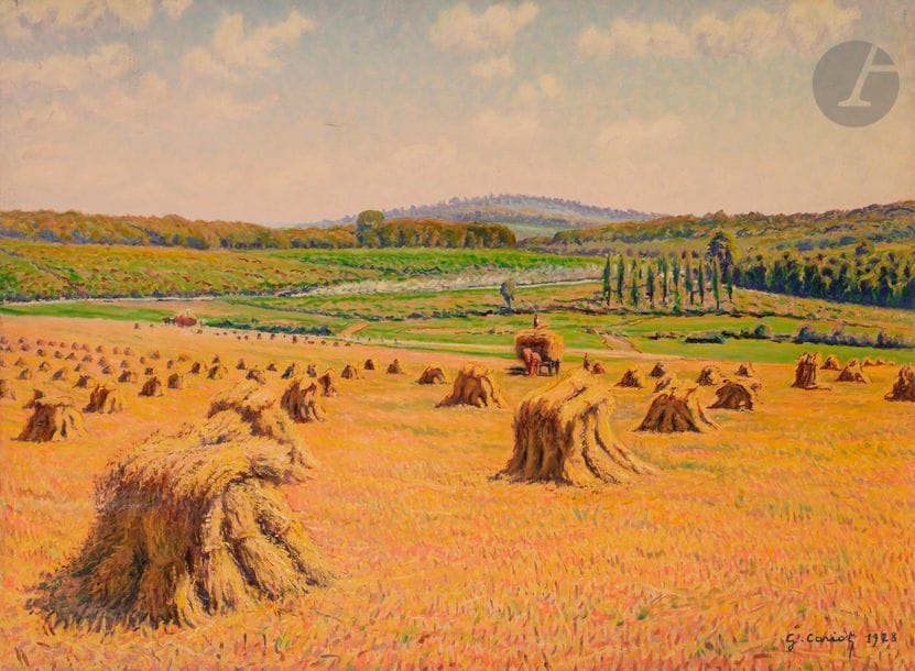 Gustave-Gaston CARIOT (1872-1950)

Les Moissons, 1928

Huile sur toile.

Signée et datée en bas à droite.

(Petit accident).

60 x 81 cm