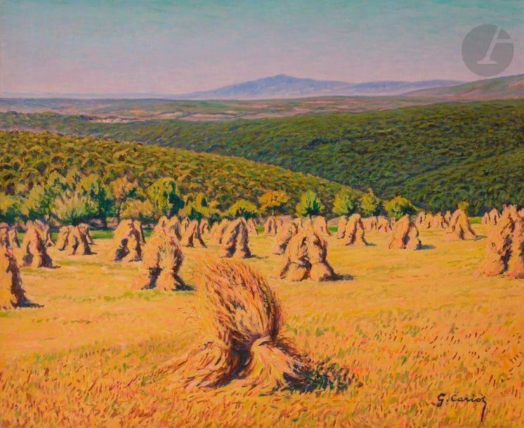 Gustave-Gaston CARIOT (1872-1950)

Les Meules de foin

Huile sur toile.

Signée en bas à droite.

50 x 61 cm