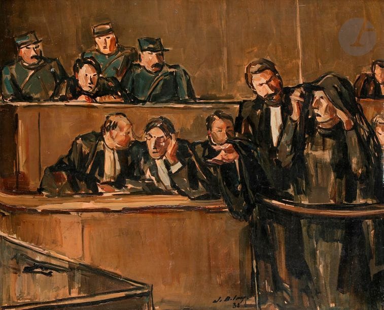 Pierre de BELAY (1890-1947)

Au tribunal, 1932

Huile sur panneau.

Signée et datée en pied.

32 x 40 cm