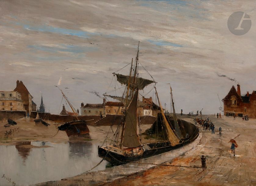 Frank-Myers BOGGS (1855-1926)

Port à marée basse, 1887

Huile sur toile.

Signée et datée en bas à gauche.

(Petite restauration).

60 x 81 cm