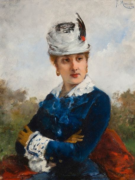 Franciso MIRALLES y GALUP (1848 - 1901)

Jeune femme au chapeau à plumes 

Panneau.

Signé et daté en haut à droite : F. MIRALLES /1879.

39,5 x 30,5 cm