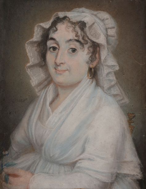École FRANÇAISE vers 1800

Portrait de femme en buste, 1801

Pastel.

Signature illisible et datation en bas à gauche.

(Déchirures, petits trous).

Cadre en bois doré et sculpté.

29 x 22 cm à vue