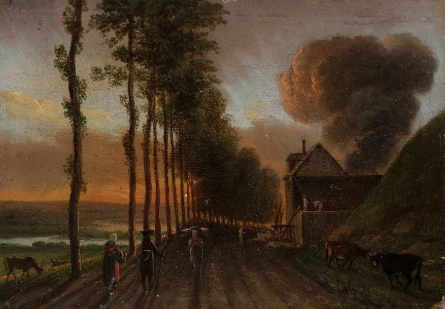 François SABLET (Morges 1745 - Nantes 1819)
Paysages animés
Paire de panneaux, une planche, non parquetés.
Signés en bas à droite : FSablet.
Sans cadre.
11 x 15,5 cm
De qualité charmante et modeste, nos deux petits panneaux peuvent être rapprochés d'un Paysage romain aux moutons s'abreuvant ayant figuré en vente anonyme, Paris, 20 juin 1997 (Piasa), n° 245 (attribué à Sablet, toile, 25 x 33 cm) pour le sujet champêtre ou bien Vue d'un parc aux environs de Nantes (toile 57 x 46 cm, collection particulière).
Notons que deux panneaux de qualité équivalente sur petit format sont conservés au musée des Beaux-Arts, Nantes : Paysage d'Italie (panneau, 13,4 x 19,8 cm), Entrée de la Savoie (panneau, 13,4 x 19,8 cm).