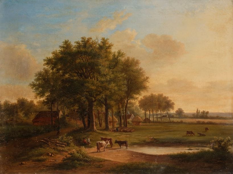 École française fin XIXe siècle

Troupeau paissant

Toile.

Signée en bas à droite Renauld?

50 x 65 cm