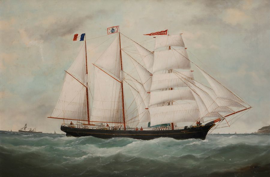 ATTRIBUE A Edouard ADAM (1868 - 1938)

Voilier au large du Havre

Toile.

Signée en bas à droite : Ed Adam.

(Restaurations anciennes).

62 x 92,5 cm