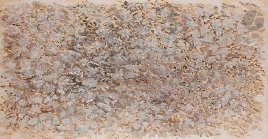 Nancy GENN [américaine] (née en 1929)
The Fusion of matter
Huile sur papier contrecollé sur toile.
Signée et titrée au dos.
94 x 187 cm

Provenance : 
Collection Michel Tapié.