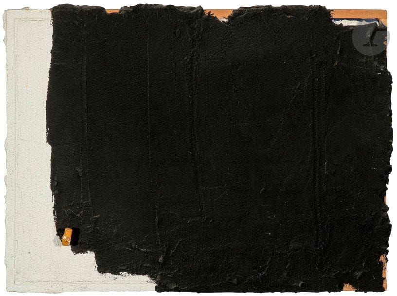 Angel ALONSO [franco-espagnol] (1923-1994)
Noir de fumée, 1983-84
Technique mixte sur toile.
Datée et titrée au dos.
36 x 49 cm