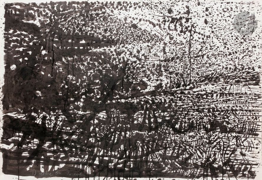 Mario PRASSINOS (1916-1985)
La Nuit, 1960
Encre sur papier.
Datée et titrée en bas à gauche.
Porte le cachet de l’atelier en haut à gauche.
75 x 105 cm