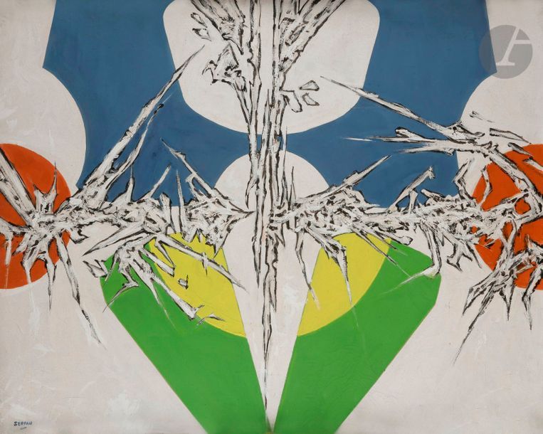 Iaroslav Sossountzov SERPAN [russe] (1922-1976)
Nicuei, 1967
Huile sur toile.
Signée en bas à gauche.
Signée, datée, titrée et numérotée 796 au dos.
65 x 81 cm