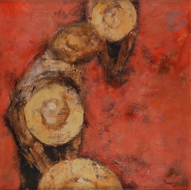 Orlando YANES HERNANDEZ [cubain] 
(né en 1926)
Les Semeurs, 1960
Huile sur toile.
Signée et datée en bas à droite.
100 x 100 cm