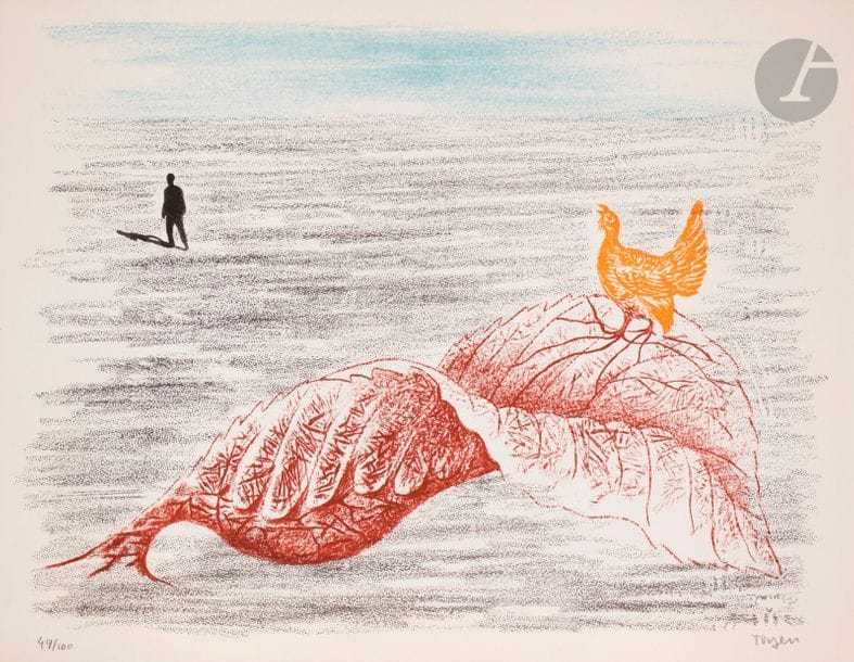 TOYEN (Marie Cermínová, dite) [tchèque] (1902 -1980)
Paysage surréaliste (pl. pour l’album « Brunidor II »), 1947
Lithographie en couleurs.
Épreuve sur vélin, numérotée et signée au crayon. Tirage à 100 épreuves. R. Altmann éd.
32,5 x 42 cm
