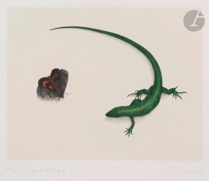 Mikio WATANABE [Japanese] (born 1964
)War or Peace I
 and II,

 2003Black

 in Colour.

 2 applied china proofs, numbered, titled, signed and dated in pencil. 90

 proofs.

 45 x 58 cm

