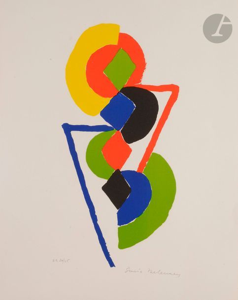 Sonia DELAUNAY-TERK (1885-1979
)Joker
, 1959Colour lithograph.
 Proof on vellum, justified "H.C. 20 / 25" and signed in pencil. Final edition of 75
 proofs.

 65 x 51 cm

