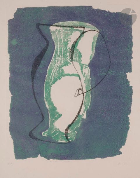 Jean FAUTRIER (1898-1964)
Le Pichet, 1947
Aquatinte, gaufrage et morsure directe.
Épreuve sur vergé d’Auvergne, filigrané « Ambroise Vollard », justifiée « EA » et signée au crayon. Tirage définitif à 50 épreuves. Couturier éd.
Cadre.
À vue : 71 x 54 cm

Bibliographie : 
Mason 215.