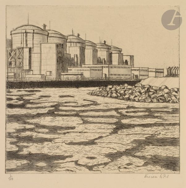 Jürg KREIENBÜHL (1932-2007)
Gravelines, la centrale nucléaire, 1997
Eau-forte, aquatinte et pointe sèche.
Épreuve sur vélin, numérotée et signée au crayon. Tirage à 100 épreuves.
27,5 x 27 cm

Bibliographie : 
Plumart G 219.