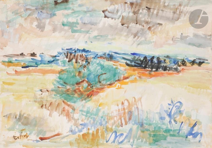 Richard BELLIAS (1921-1974)
Paysage, 1959
Aquarelle.
Signée en bas à gauche.
54 x 77 cm