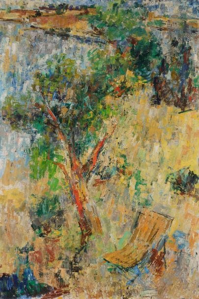 Richard BELLIAS (1921-1974)
La Dordogne à Beynac, 1960
Huile sur toile.
Datée et située au dos.
146 x 114 cm