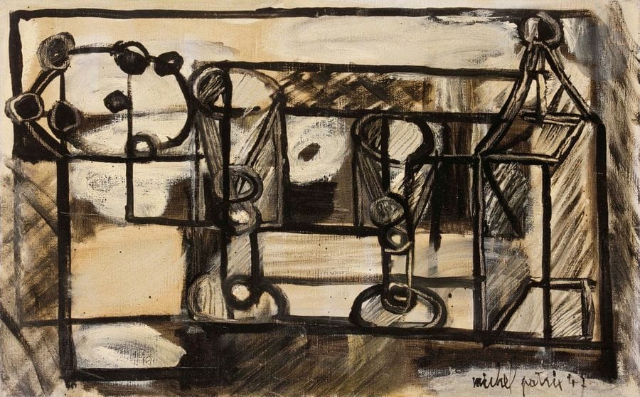 Michel PATRIX (1917-1973)
Nature morte aux verres, 1947
Huile sur toile.
Signée et datée en bas à droite.
38 x 61 cm