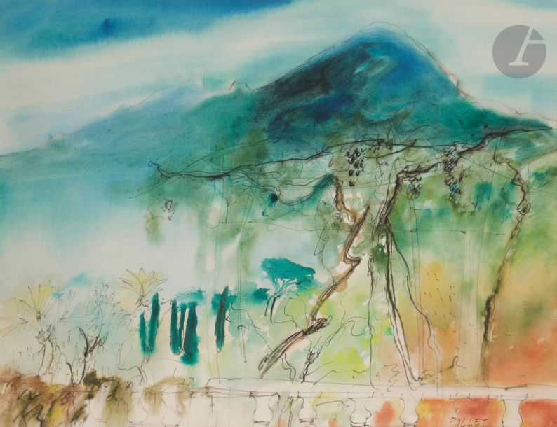 Jean POLLET (né en 1929)
Le Vésuve
Encre et aquarelle.
Signée en bas à droite.
50 x 64 cm

Provenance : 
Galerie Maurice Garnier, Paris (étiquette au dos).