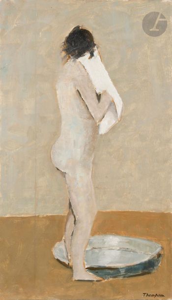 Michel THOMPSON (1921-2007)
Nu au tub, 1950
Huile sur carton.
Signée en bas à droite.
41 x 24 cm