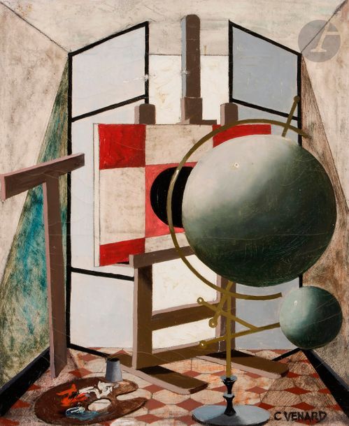 Claude VENARD (1913-1999)
La Mappemonde, 1949
Huile sur toile.
Signée en bas à droite.
(Petits frottements).
46 x 38 cm