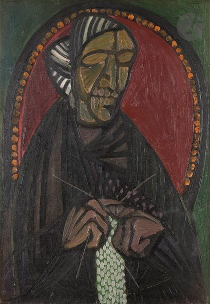 André FOUGERON (1913-1998)
Tricoteuse, 1946
Huile sur toile.
Signée, datée et titrée au dos.
92 x 65 cm
(Petite restauration).