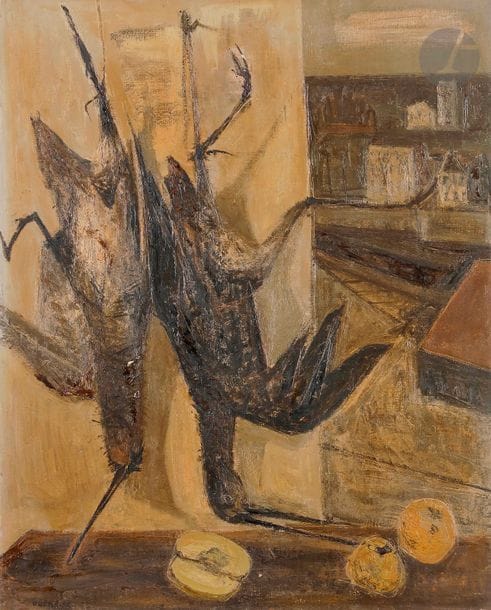 Raymond GUERRIER (1920-2002)
Les Bécasses, 1953
Huile sur toile.
Signée en bas à gauche.
(Petits manques).
81 x 65 cm