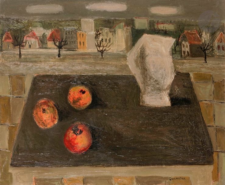 Raymond GUERRIER (1920-2002)
Paysage aux pommes, 1953
Huile sur toile.
Signée en bas à droite.
54 x 65 cm