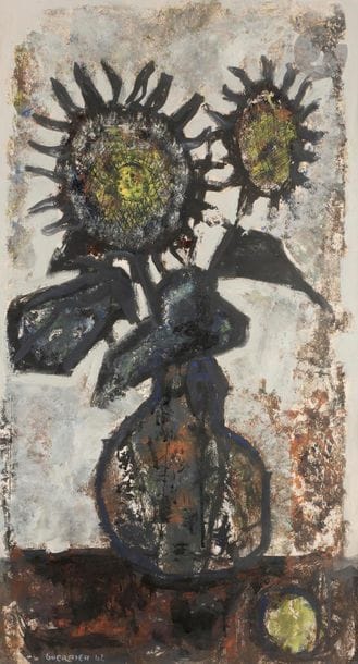 Raymond GUERRIER (1920-2002)
Les Tournesols, 1962
Huile sur papier.
Signée et datée en bas à gauche.
104 x 56 cm