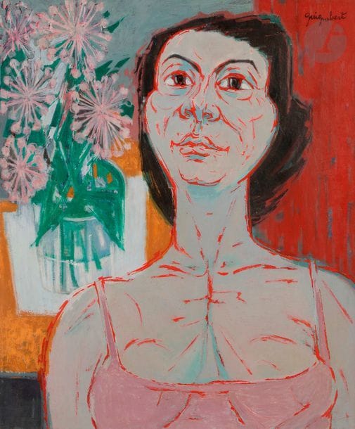 Jean-Claude GUIGNEBERT
(1921-1989)
Femme aux Dahlias, 1952
Huile sur toile.
Signée en haut à droite.
65 x 54 cm