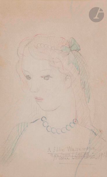 Marie LAURENCIN (1885-1956)
Portrait de jeune fille, 1937
Mine de plomb et crayon de couleurs.
Signée, datée et dédicacée " A Eddie Wasseramnn - mon jeune homme " en bas à droite.
20 x 13 cm