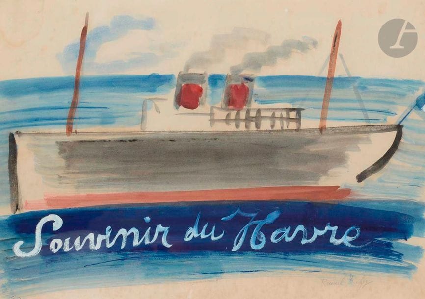 Raoul DUFY (1877-1953)
Souvenir du Havre
Aquarelle.
Signée en bas à droite.
(Petites rousseurs).
50 x 65 cm

Provenance :
- Vente Hôtel Rameau, Versailles, 4 décembre 1960, n° 5bis. 
- Vente Christie's, Londres, 5 décembre 1978, n° 175.

Bibliographie : 
Fanny Guillon-Laffaille, Raoul Dufy, Catalogue Raisonné des aquarelles, gouaches et pastels, Tome II, Éditions Louis Carré& Cie, 1982, n° 1154, p. 35.