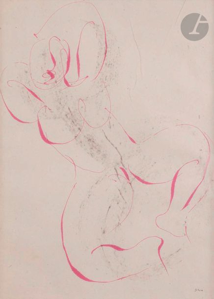 Jean FAUTRIER (1898-1964)
Nu étendu, 1944
Encre rose et noire.
Monogrammée et datée.
25 x 18,5 cm