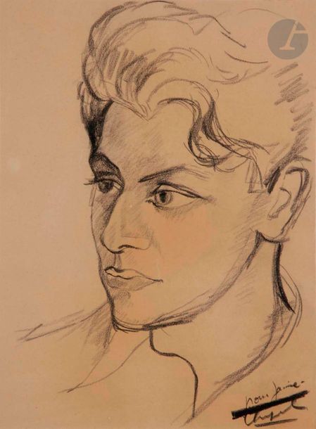 Youla CHAPOVAL (1919-1951)
Portrait d'homme, vers 1943
Fusain.
Signé et dédicacé en bas à droite.
31 x 23 cm

Provenance : 
- Collection Jeannine Worms, Paris.
- Collection privée, Paris.