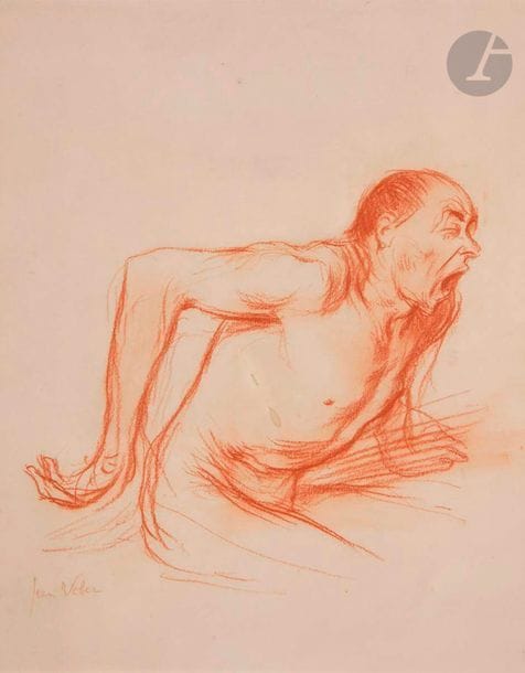 Jean VEBER (1864-1928)
Le Crime passionnel, 1904
Sanguine.
Signée en bas à gauche.
(Petites taches).
37 x 32 cm

Notre dessin est une étude préparatoire pour la lithographie et le tableau éponymes.