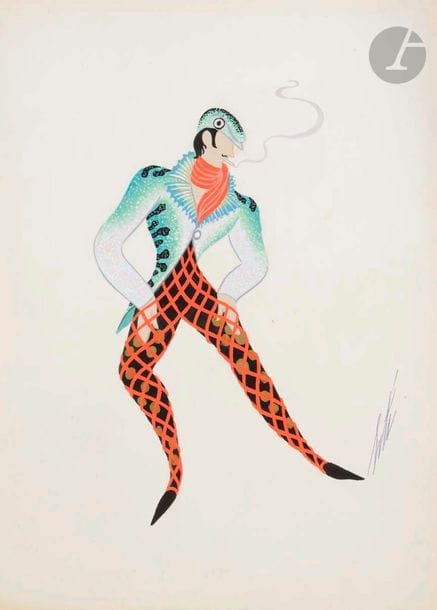 Romain de Tirtoff dit ERTÉ (1892-1990)
Le Zoo de Pigalle - Le Maquereau, 1959
Gouache.
Signée en bas à droite.
37 x 27 cm

Provenance : 
Collection Hélène Martini, ancienne propriétaire des Folies Bergères.