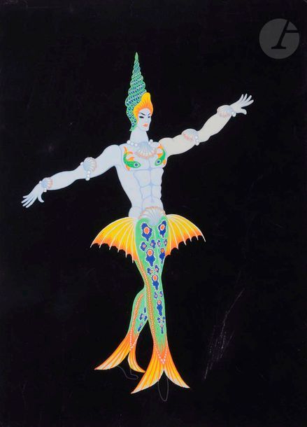 Romain de Tirtoff dit ERTÉ (1892-1990)
Radio City Music Hall - Le Fond de la mer, 1965
Gouache.
Signée en bas à droite.
Signée, datée " 9-12-72 " et annotée au dos.
37 x 26,5 cm