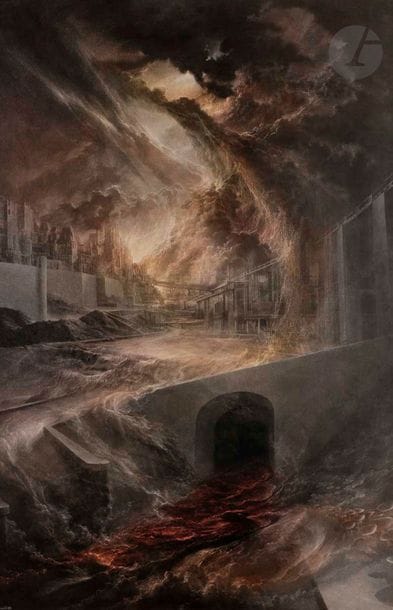 Roland CAT (1942-2016)
Les Temps mauvais, 1980
Encre et grattage sur kaolin.
Signée et datée en bas à gauche.
Signée, datée et titrée au dos sur le montage.
98 x 63 cm