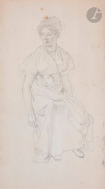 Rodolf TOPFFER (Genève 1799 - Genève 1846)
Femme en pied regardant vers la gauche
Crayon noir.
Dédicacé " A Ginette " au crayon noir au verso du montage.
(Dessin doublé).
On joint une autre étude femme du même artiste.
29,5 x 16 cm