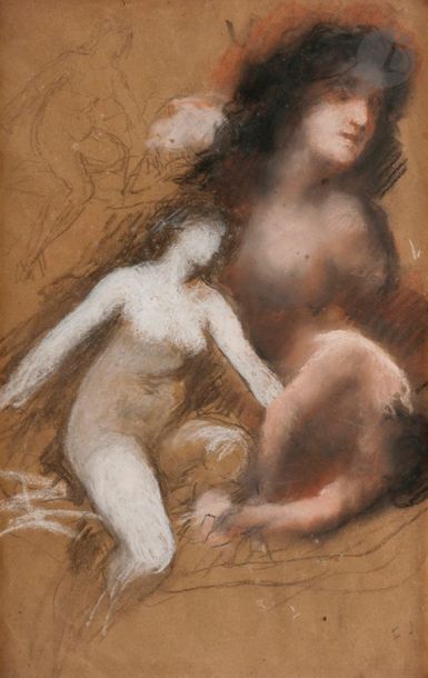 Henri FANTIN-LATOUR (Grenoble 1836 - Buré 1904)
Nymphe
Pastel, fusain, craie blanche et crayon noir sur carton.
Monogrammé en bas à droite. 
(Papier bruni).
48 x 32,5 cm

Un certificat de la Galerie Brame et Lorenceau en date du 28 juillet 2016 sera remis à l'acquéreur.