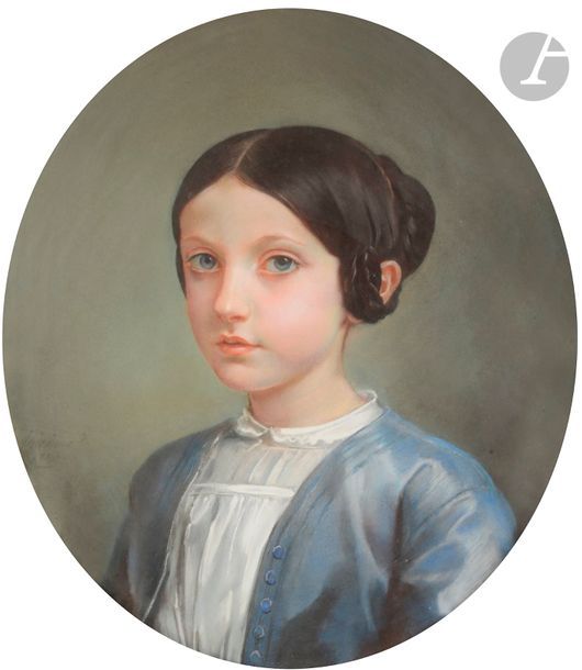 Léon RIESENER (Paris 1808 - Paris 1878)
Portrait de jeune fille, en buste, tournée vers la droite
Pastel.
Signé et daté en bas à gauche " 1850 ".
45 x 40 cm de forme ovale.