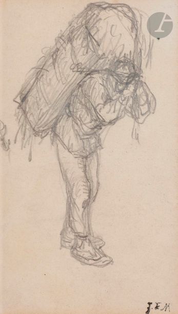 Jean-François MILLET (Gruchy 1814 - Gruchy 1875)
Le porteur de fagot
Crayon noir.
Cachet de l'atelier en bas à droite (L.3728).
14,5 x 8,5 cm