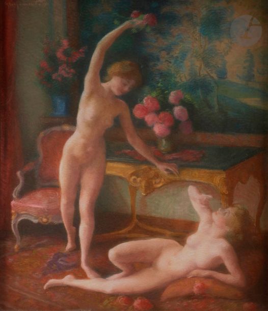 Félix BRACQUEMONT (1833-1914)
Jeux, 1911
Pastel.
Signé et daté en haut à gauche.
64 x 53 cm

Provenance : 
Galerie Charles Hessèle, Paris (étiquette au dos).