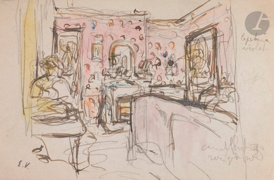 Édouard VUILLARD (1868-1940)
Lucie Hessel lisant dans le salon des Étincelles
Encre, aquarelle, mine de plomb et pastel.
Porte le timbre du monogramme en bas à gauche (L.909c).
10,5 x 15,5 cm

Cette œuvre est enregistrée dans les Archives Vuillard. Un certificat à la charge de l'acquéreur pourra être délivré.