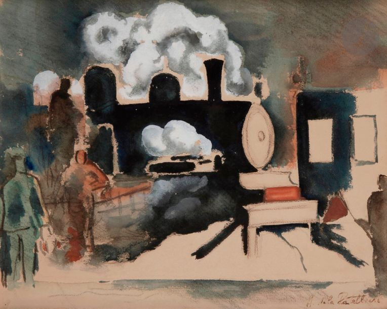 Amédée de LA PATELLIERE
(1890-1932)
La Locomotive
Aquarelle sur traits de crayon.
Signée en bas à droite.
25,5 x 32 cm