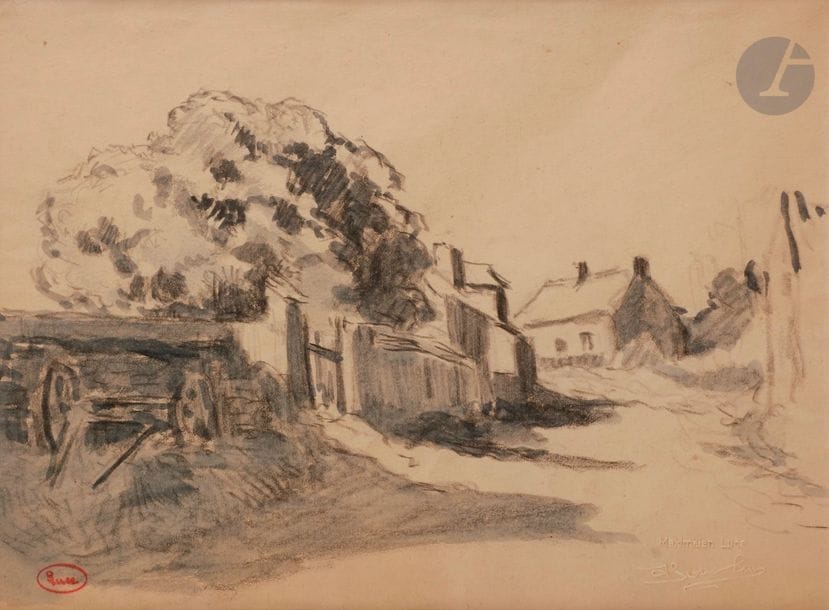 Maximilien LUCE (1858-1941)
Rue de village à Rolleboise, vers 1925
Lavis d'encre sur trait de fusain.
Porte le timbre de l'atelier en bas à gauche.
(Petite déchirure).
20 x 26 cm

Provenance : 
Collection Jean Bouin Luce (son cachet sec).

Nous remercions Madame Denise Bazetoux d'avoir confirmé l'authenticité de cette œuvre.