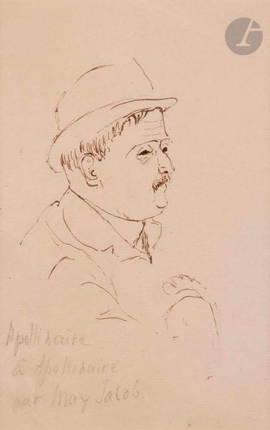 Max JACOB (1876-1944)
Portrait d'Apollinaire
Encre brune.
Porte une inscription en bas à gauche.
16,5 x 11 cm

Provenance : 
- Vente Maîtres Laurin, Guilloux, Buffetaud, Tailleur, Paris, 27 janvier 1992, n° 78.
- Succession du collectionneur Didier Gompel, Paris, acquis lors de cette dernière.