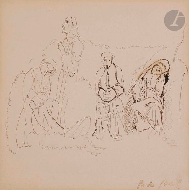 Max JACOB (1876-1944)
Le Christ au Jardin des Oliviers
Encre.
Cachet d'atelier.
18 x 18 cm

Provenance : 
- Vente Maître Renaud, Paris, 2 juillet 1965, n° 37.
- Galerie de France, Paris.
- Succession du collectionneur Didier Gompel, Paris, acquis auprès de cette dernière en 1965.