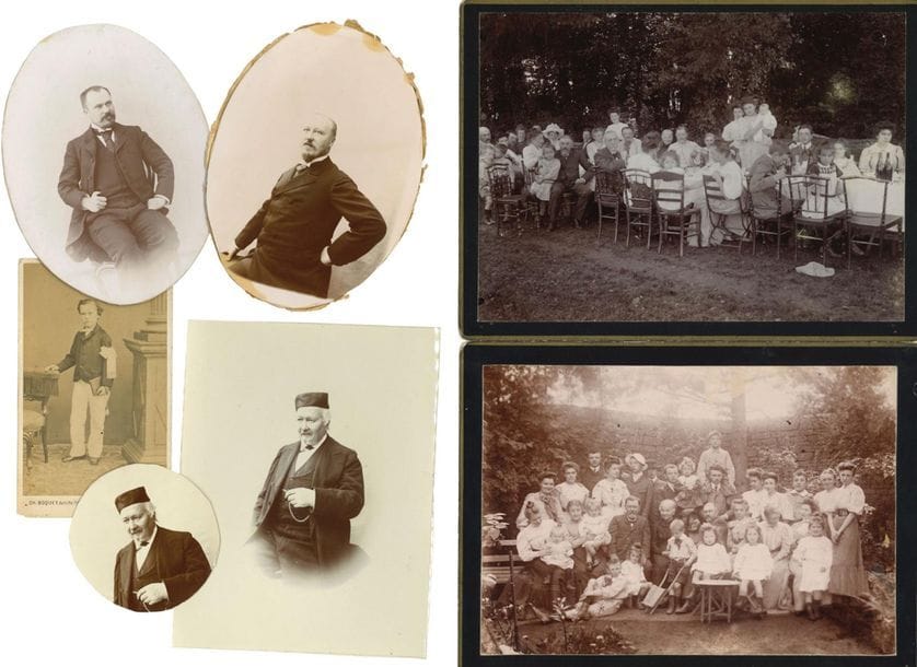 [POINCARÉ Henri (1854-1912)].
Environ 75 PHOTOGRAPHIES ; formats divers.
Photographies (qqs négatifs) du mathématicien à tous les âges, et de membres de sa famille (Raymond, Aline, Léon etc.), certaines montées dans un petit album.
On joint un petit ensemble de documents divers : bulletins de Polytechnique, notification d’un prix de l’Académie des sciences, lettres familiales ou administratives, qqs tirés à part, etc.