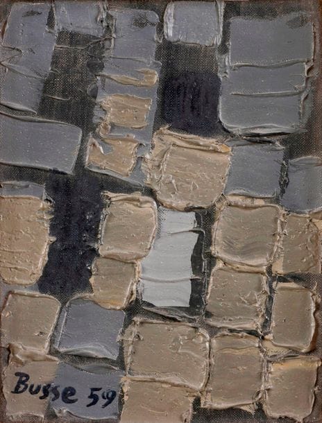 Jacques BUSSE (1922-2004)Fenêtre, 1959Oil on canvas.
 Signed and dated
 lower left. Titled on the back. 18 x 14 cmProvenance: 
- Galerie Jacques Massol, Paris (label on the
 back). 

- Collection Gaston Diehl.

